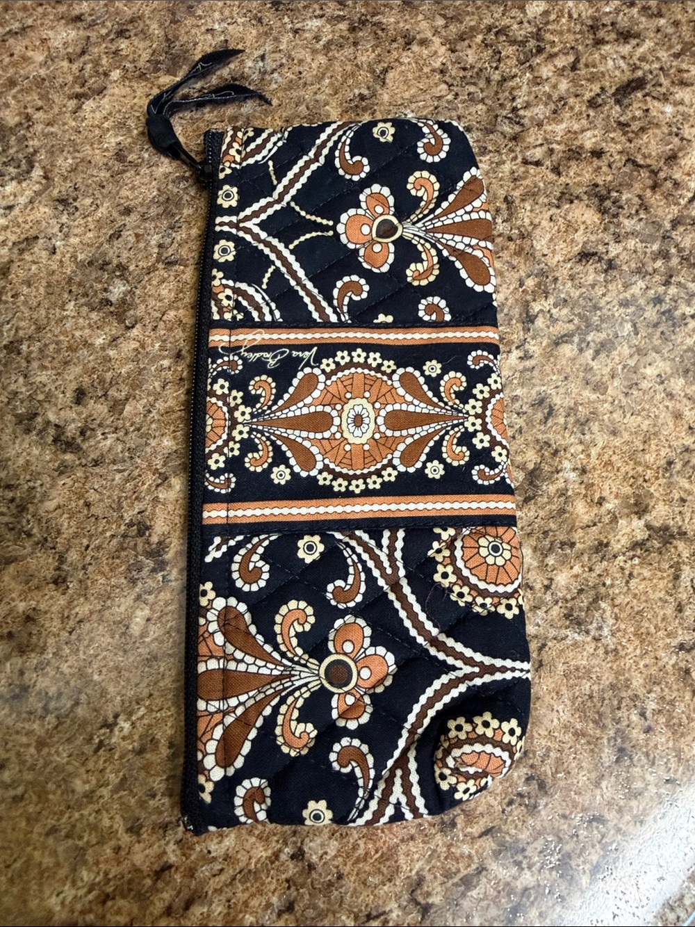 Retired/ vintage Vera Bradley Quilted Paisley Zippered Case in Black and Brown